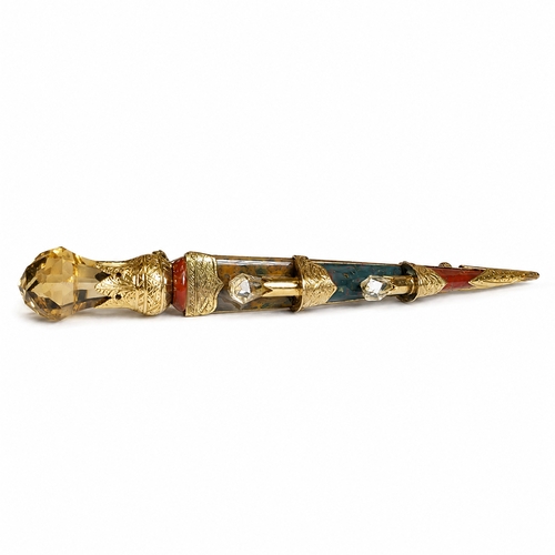 37 - UNUSUAL SCOTTISH HARDSTONE BROOCH,
14.1 grams, testing high carat gold.
Hardstones including citrine... 