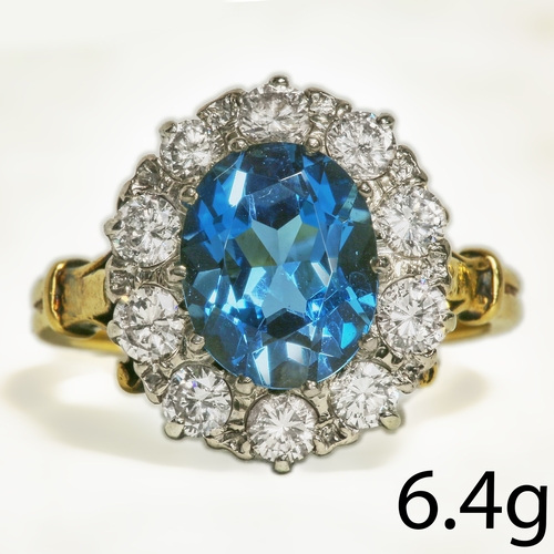 BLUE ZIRCON AND DIAMOND CLUSTER RING 6.4 grams high carat gold vibrant ...