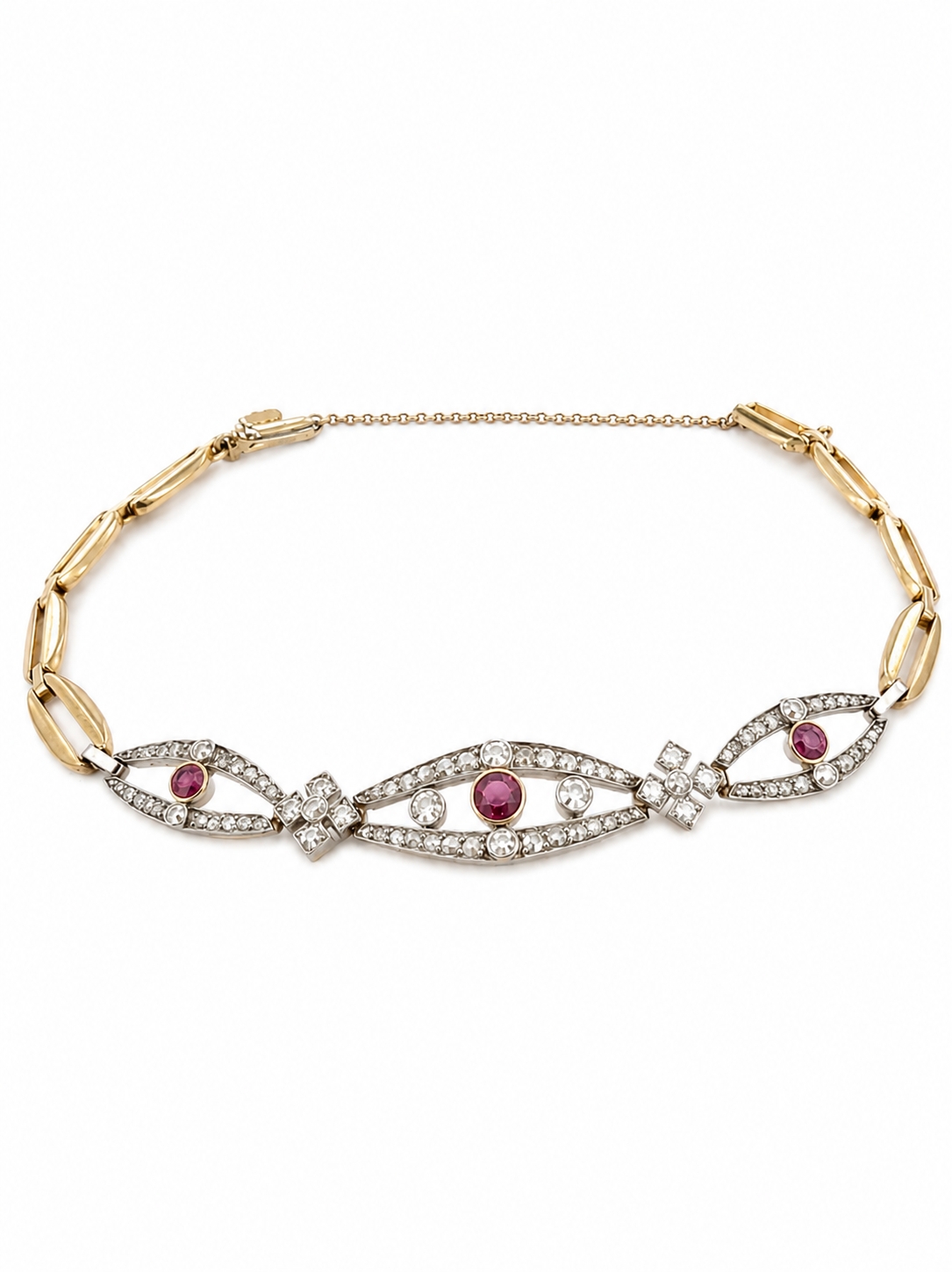LOVELY EDWARDIAN RUBY AND DIAMOND BRACELET, 13.3 grams, testing high ...