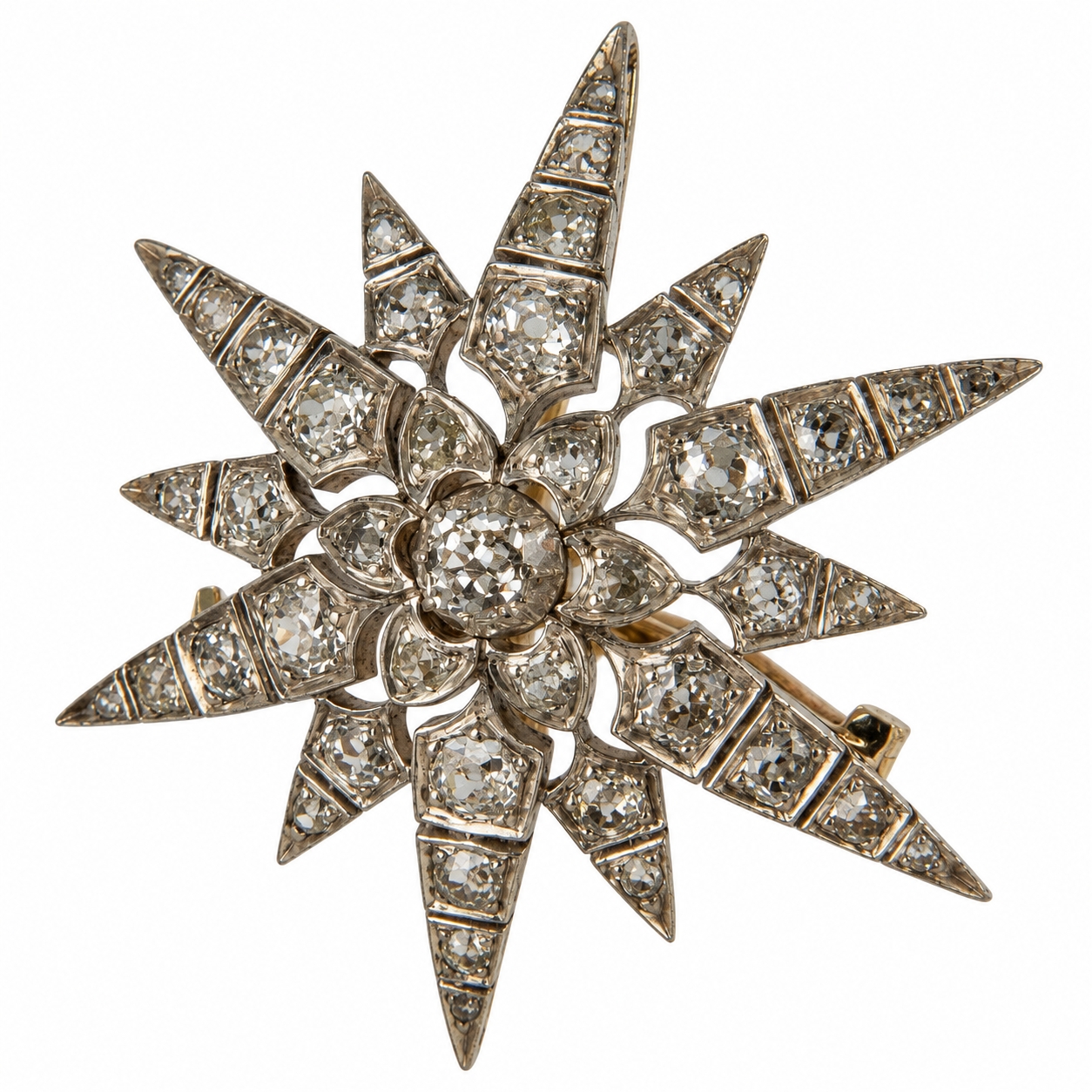 VICTORIAN DIAMOND STAR BROOCH, 14,4 grams, testing high carat gold and ...