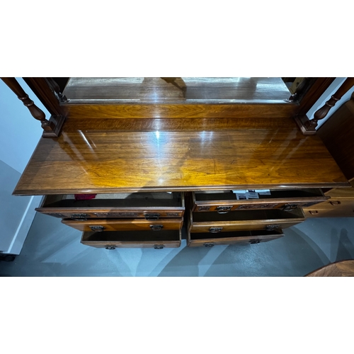 2 - Early 20th century carved walnut dressing chest with mirror back, the rectangular bevelled plate fla... 