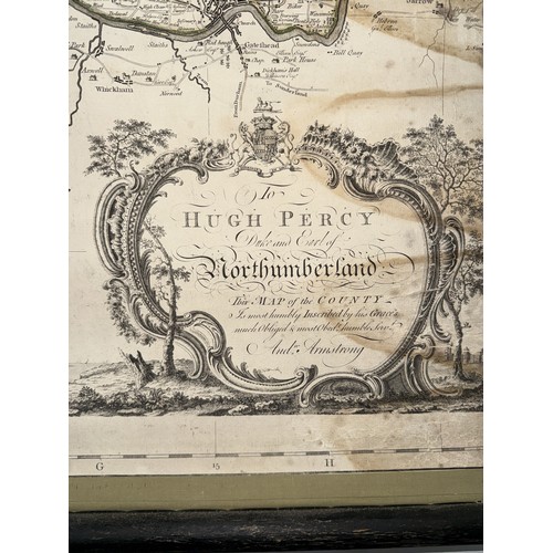 7 - A large map of Northumberland, dated 1769, with detailed topographical engraving and place names, wi... 