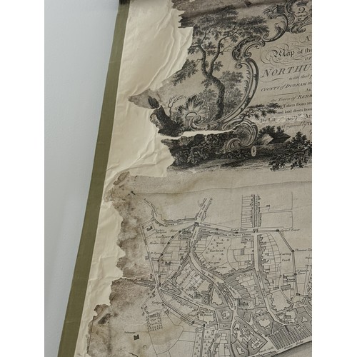 7 - A large map of Northumberland, dated 1769, with detailed topographical engraving and place names, wi... 
