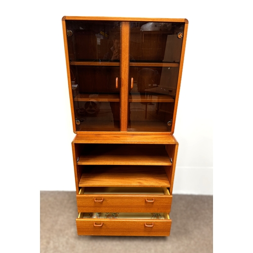 12 - A mid-20th century teak sectional display and storage cabinet, probably G-Plan,181cm high, 86cm dept... 