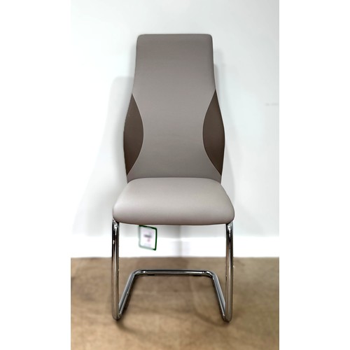 13 - A contemporary cantilever dining chair in faux leather upholstery; also a dining chair with cream fa... 