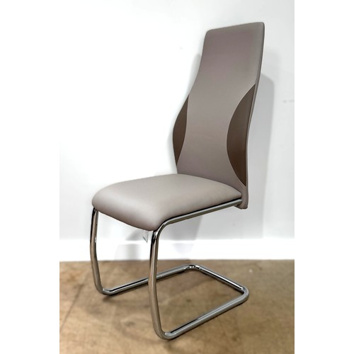 13 - A contemporary cantilever dining chair in faux leather upholstery; also a dining chair with cream fa... 