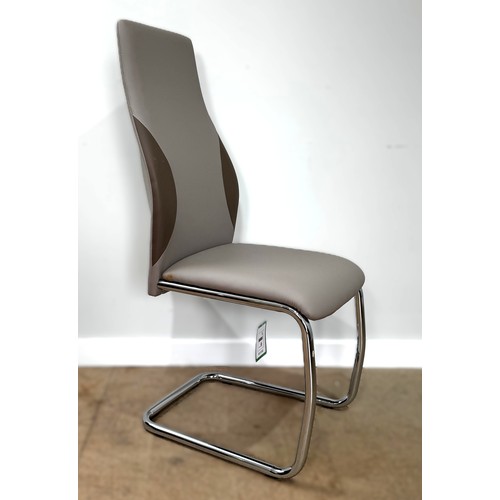 13 - A contemporary cantilever dining chair in faux leather upholstery; also a dining chair with cream fa... 