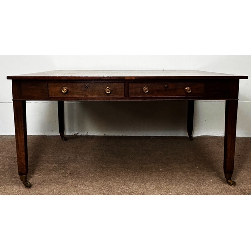 20 - A George III mahogany rectangular Library/ dining table, circa 1800, the oblong top (loose) with cle... 