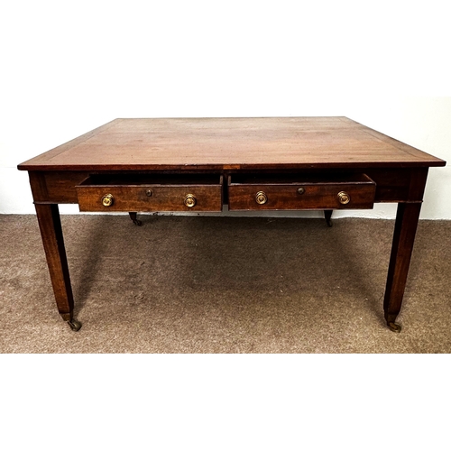 20 - A George III mahogany rectangular Library/ dining table, circa 1800, the oblong top (loose) with cle... 