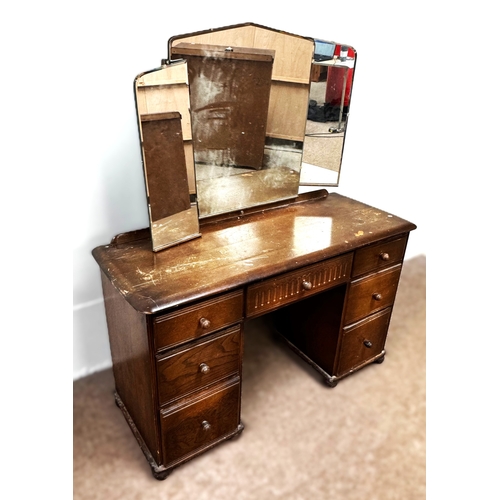 26 - Two modern veneered dressing tables, each with mirrors and a trouser press (3).Darker; 73cm high, 12... 