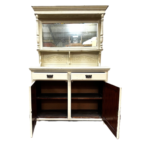 27 - A late Victorian mirror backed sideboard, later painted white, with arrangement of drawers and cabin... 