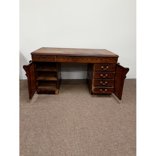 30 - A Victorian mahogany twin pedestal writing desk, circa 1840, with plain rectangular top, moulded apr... 