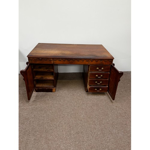 30 - A Victorian mahogany twin pedestal writing desk, circa 1840, with plain rectangular top, moulded apr... 