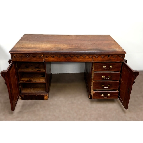 30 - A Victorian mahogany twin pedestal writing desk, circa 1840, with plain rectangular top, moulded apr... 