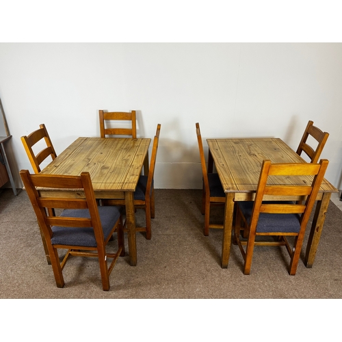 33 - Two modern café/ bar dining tables, together with seven ladder back chairs (9).