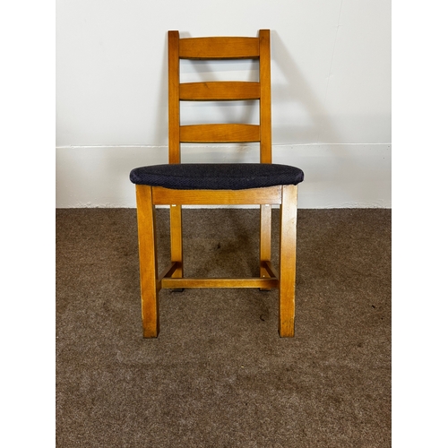 33 - Two modern café/ bar dining tables, together with seven ladder back chairs (9).