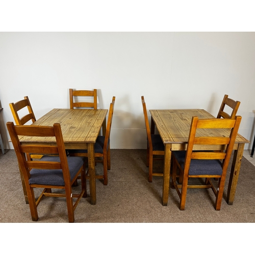 33 - Two modern café/ bar dining tables, together with seven ladder back chairs (9).