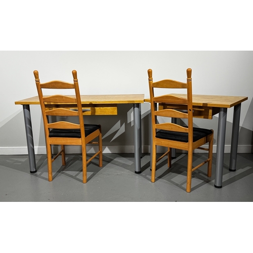 34 - Two modern writing tables and chairs. Long desk measures; 74cm high, 120cm width, 58cm depth; short ... 