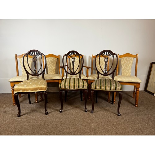 37 - Five modern pine framed chairs, including an armchair, also three late Victorian dining chairs (8).