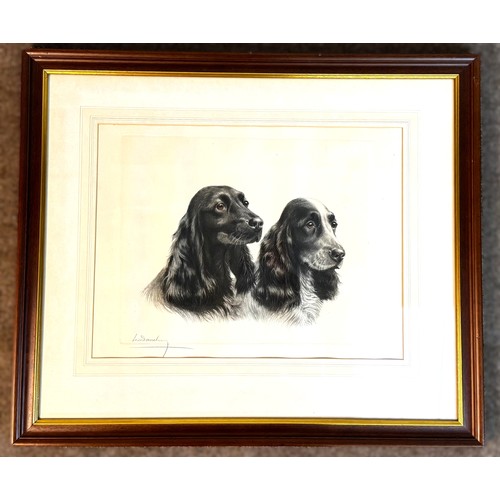 38 - Seven assorted pictures and prints, including  “Cocker Spaniels - Black and Blue Rhone”; a hand sewn... 