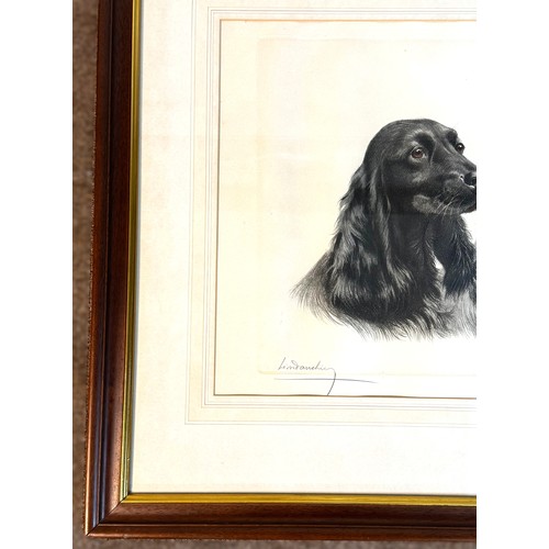 38 - Seven assorted pictures and prints, including  “Cocker Spaniels - Black and Blue Rhone”; a hand sewn... 