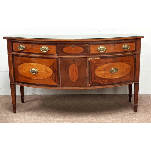 40 - A Regency style mahogany bow-fronted sideboard, 19th century, with later glass top; 94cm high, 160cm... 