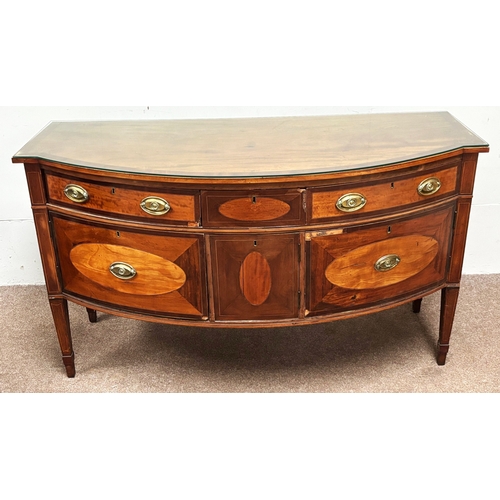 40 - A Regency style mahogany bow-fronted sideboard, 19th century, with later glass top; 94cm high, 160cm... 