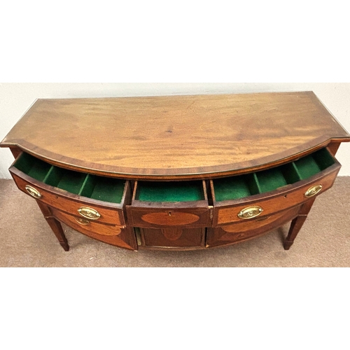 40 - A Regency style mahogany bow-fronted sideboard, 19th century, with later glass top; 94cm high, 160cm... 