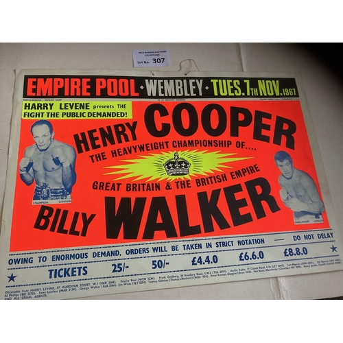 307 - Boxing : Original Boxing poster Henry Cooper v Billy Walker - Wembley 1967 in fine cond (53 x 38cm)