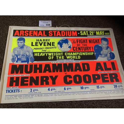 308 - Boxing : Original Boxing poster - Muhammad Ali v Henry Cooper - Arsenal 1966 53 x 38cm - fine cond -... 