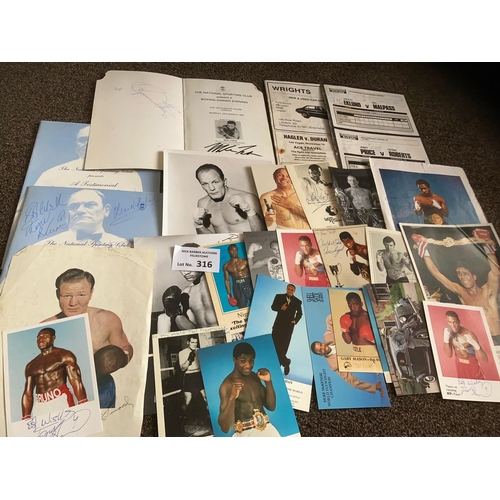 316 - Boxing : A selection of signed items inc prog in honour of Harry Gibbs, Mike Tyson, Cooper, M Hope, ... 