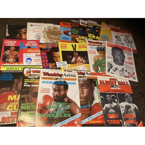 317 - Boxing : Collection of Uk programmes - mostly Wembley inc Bruno, Lewis, Honeyghan - some tickets & s... 