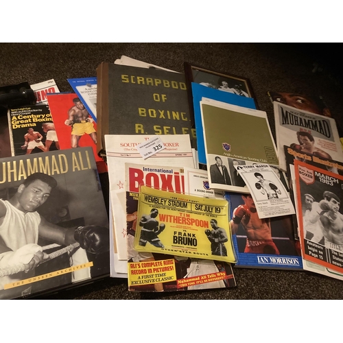 325 - Boxing : Good lot of magazines, books - cuttings of 'Ron Selfe' plus much more in 2 boxes