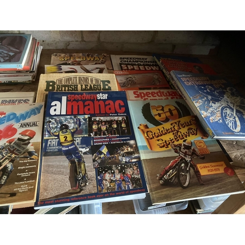 341 - Speedway : Two boxes of books 1960s-70s onwards good lot inc Mauger, Louis, Yearbooks etc (40)