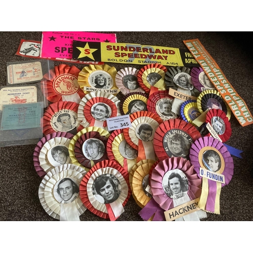 345 - Speedway : Super collection of rossettes, small posters & season tickets - Mauger, Jansson, - plus t... 