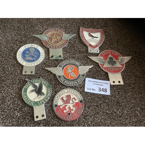 348 - Speedway : Car badges nice rare collection inc Belle Vue, Wimbledon, Poole, Exeter etc 1950s/60s (7)