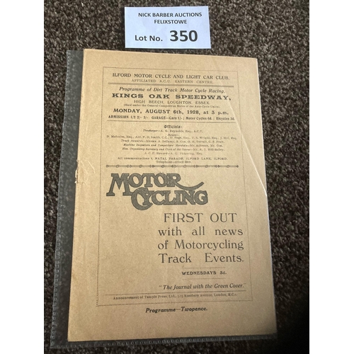 350 - Speedway : High Beech - Kings Oak early issue programme - open meeting 06/08/1928 - 8 pages - fine c... 