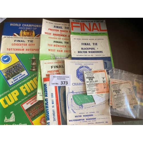 373 - Football : Finals programmes inc 66 World Cup, 58 Charity Shield, FA Cup etc plus tickets inc 57/58 ... 