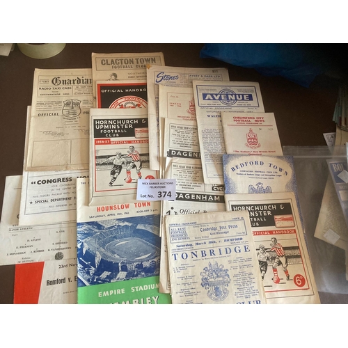 374 - Football : Non League programmes late 50s/early 60s inc Hornchurch, Clacton etc (17)