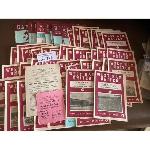 375 - Football : West Ham collection of home programmes late 50s onwards & ticket 04/03/61 v West Brom - g... 