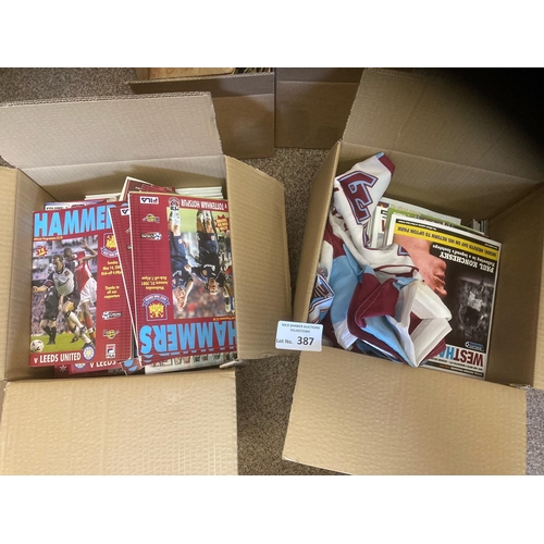 387 - Football : 2 Heavy boxes of West Ham home programmes - modern - in fine condition (few 100)