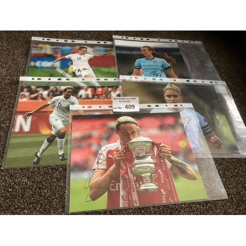 409 - Football : 5x signed 10x8 of England Intl 'Womens' team inc Lucy Bronze, Casey Stoney, Steph Houghto... 