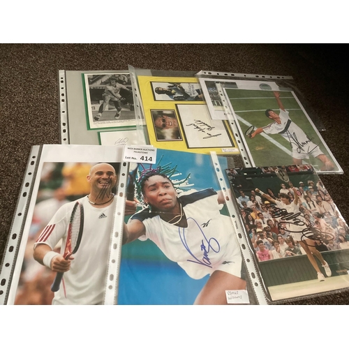 414 - Tennis : Autographed (mounted on card) Edberg, photos Agassi, Henman, Venus Williams, Capriati, Trac... 