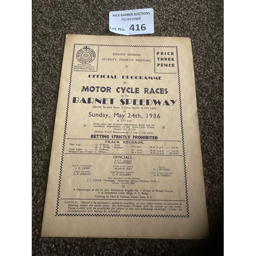 416 - Speedway : Barnet - Stirling Handicap Meeting Speedway 4 page card programme - in good condition 24/... 