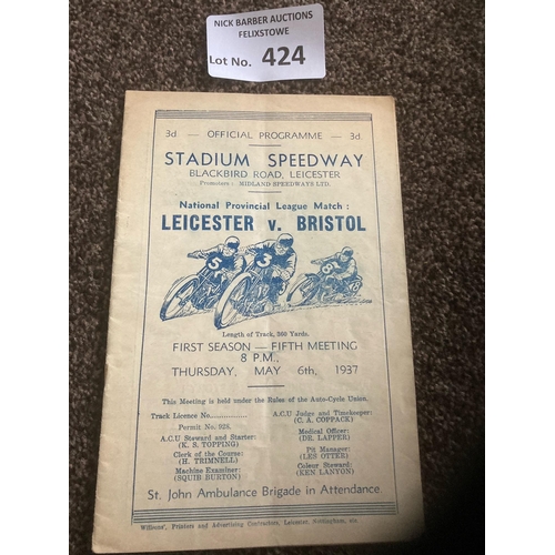 424 - Speedway : Leicester Stadium v Bristol 06/05/1937 very rare item, rarely seen & great condition - 16... 