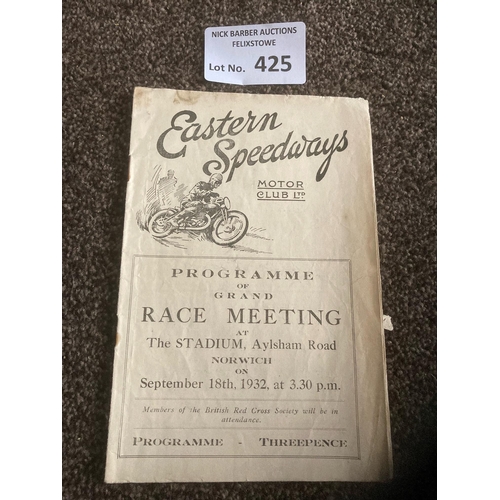 425 - Speedway : Eastern Speedways - Norwich - Eastern Counties Champs 18/09/1932 programme rare item insi... 