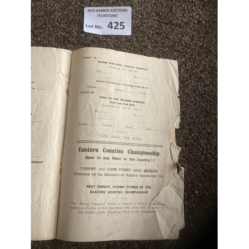 425 - Speedway : Eastern Speedways - Norwich - Eastern Counties Champs 18/09/1932 programme rare item insi... 