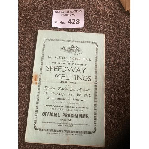 428 - Speedway : St Austell - Rocky Park - mixed races programme 8 pages 01/09/1932