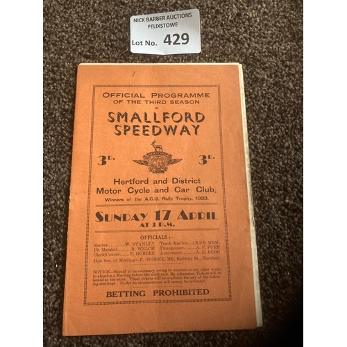 429 - Speedway : Smallford v The Rest 17/04/1938 - 12 pages prog - in fine cond - rare prog