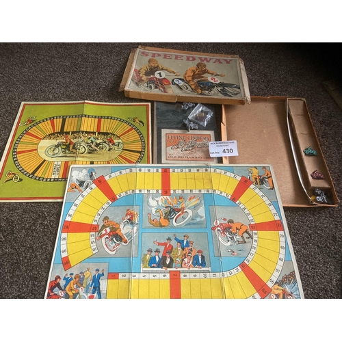 430 - Speedway : Mixed lot of vintage board games all pre war includes boards, box, some riders etc - nice... 